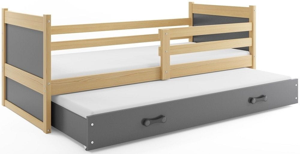 eoshop Detská posteľ s prístelkou RICO 2 90x200 cm, borovica/grafitová (Voľba matraca: Penový matrac)